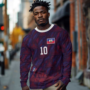 Custom Haiti National Football Long Sleeve Shirt Les Grenadiers Feather Pattern Coat Of Arms Art