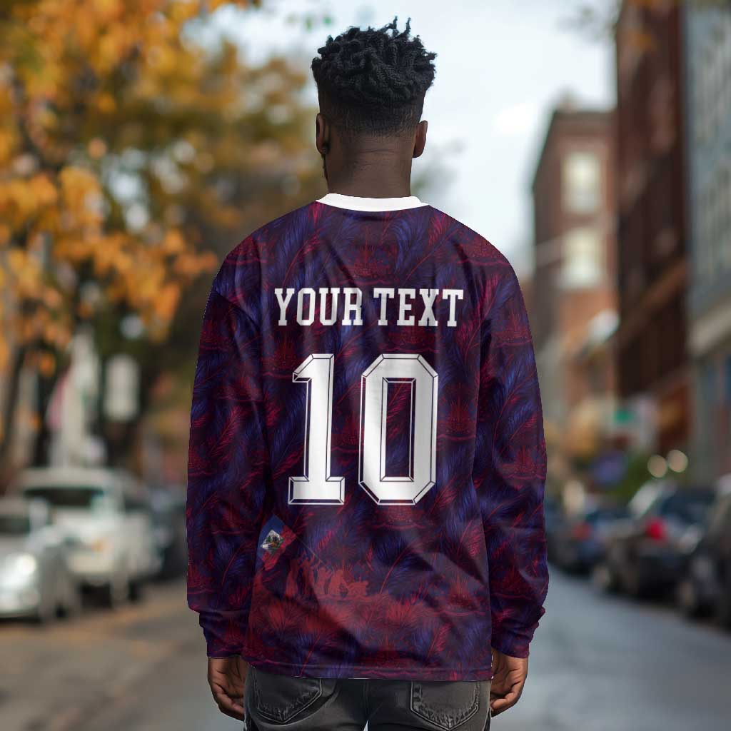Custom Haiti National Football Long Sleeve Shirt Les Grenadiers Feather Pattern Coat Of Arms Art