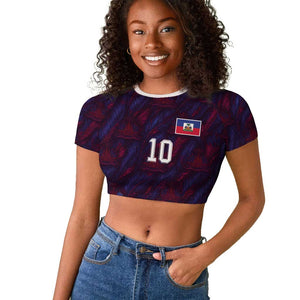 Custom Haiti National Football Raglan Cropped T shirt Les Grenadiers Feather Pattern Coat Of Arms Art