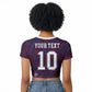 Custom Haiti National Football Raglan Cropped T shirt Les Grenadiers Feather Pattern Coat Of Arms Art