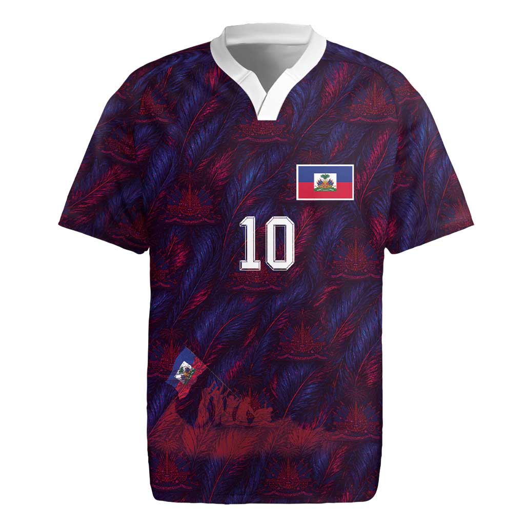 Custom Haiti National Football Rugby Jersey Les Grenadiers Feather Pattern Coat Of Arms Art