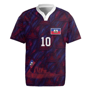 Custom Haiti National Football Rugby Jersey Les Grenadiers Feather Pattern Coat Of Arms Art
