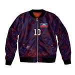 Custom Haiti National Football Sleeve Zip Bomber Jacket Les Grenadiers Feather Pattern Coat Of Arms Art