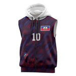 Custom Haiti National Football Sleeveless Zip Hoodie Les Grenadiers Feather Pattern Coat Of Arms Art