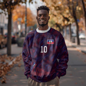 Custom Haiti National Football Sweatshirt Les Grenadiers Feather Pattern Coat Of Arms Art