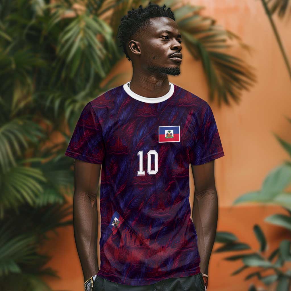 Custom Haiti National Football T shirt Les Grenadiers Feather Pattern Coat Of Arms Art