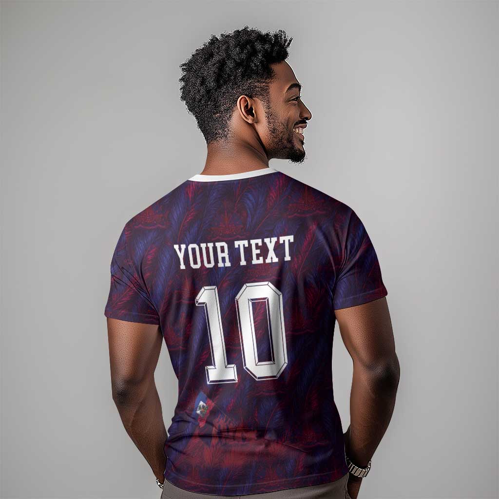 Custom Haiti National Football T shirt Les Grenadiers Feather Pattern Coat Of Arms Art