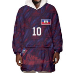 Custom Haiti National Football Wearable Blanket Hoodie Les Grenadiers Feather Pattern Coat Of Arms Art