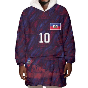 Custom Haiti National Football Wearable Blanket Hoodie Les Grenadiers Feather Pattern Coat Of Arms Art