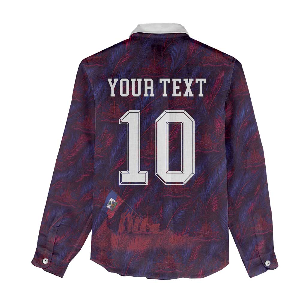 Custom Haiti National Football Women Casual Shirt Les Grenadiers Feather Pattern Coat Of Arms Art