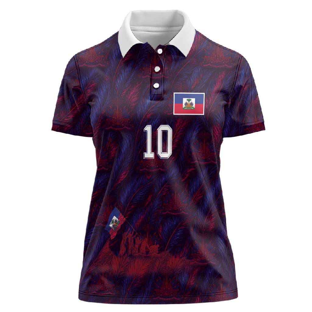 Custom Haiti National Football Women Polo Shirt Les Grenadiers Feather Pattern Coat Of Arms Art