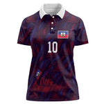 Custom Haiti National Football Women Polo Shirt Les Grenadiers Feather Pattern Coat Of Arms Art