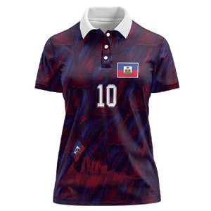 Custom Haiti National Football Women Polo Shirt Les Grenadiers Feather Pattern Coat Of Arms Art