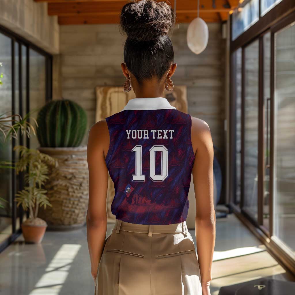 Custom Haiti National Football Women Sleeveless Polo Shirt Les Grenadiers Feather Pattern Coat Of Arms Art