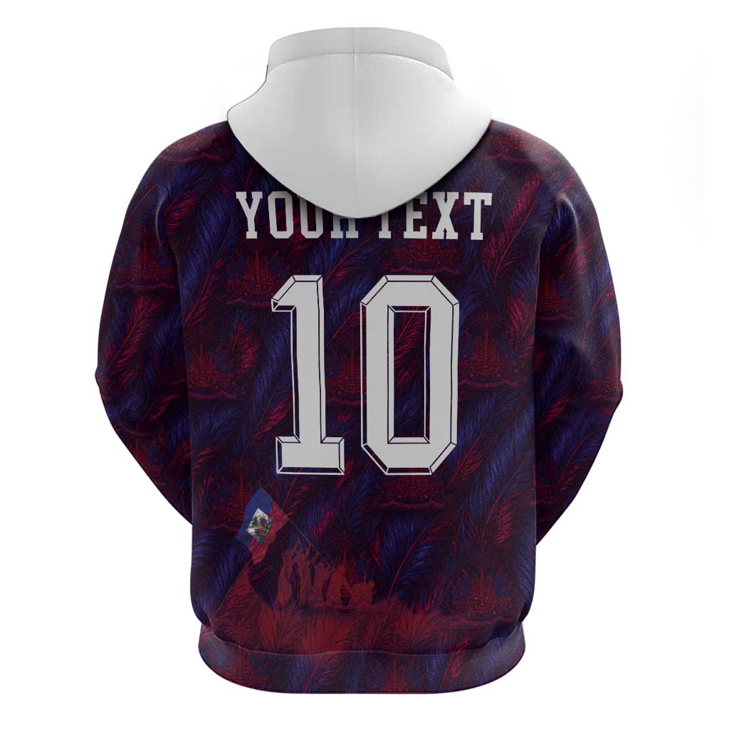 Custom Haiti National Football Zip Hoodie Les Grenadiers Feather Pattern Coat Of Arms Art