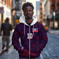 Custom Haiti National Football Zip Hoodie Les Grenadiers Feather Pattern Coat Of Arms Art