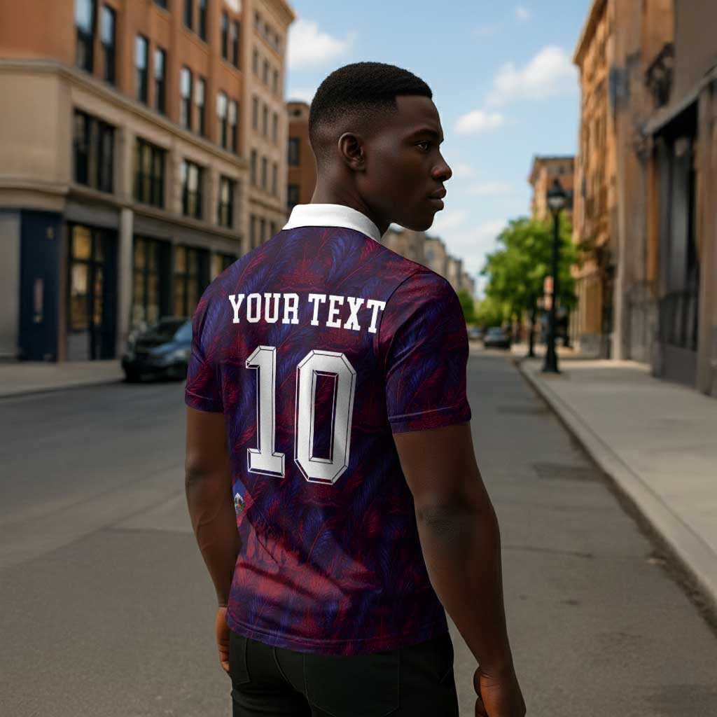 Custom Haiti National Football Zipper Polo Shirt Les Grenadiers Feather Pattern Coat Of Arms Art