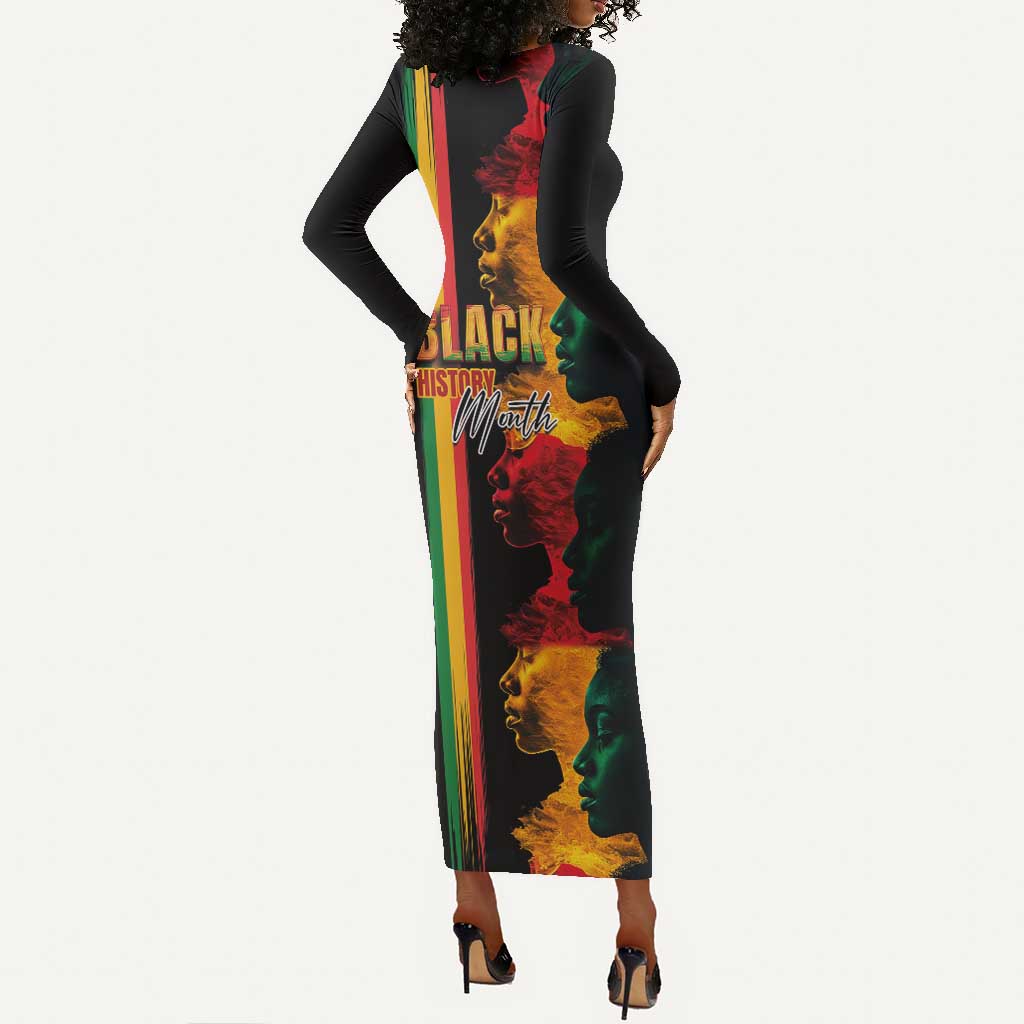 Afro - Black History Month Long Sleeve Bodycon Dress Black Soul - I'm Black Every Month LT03