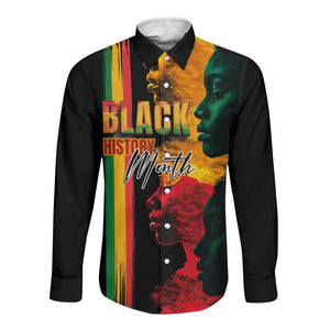 Afro - Black History Month Long Sleeve Button Shirt Black Soul - I'm Black Every Month