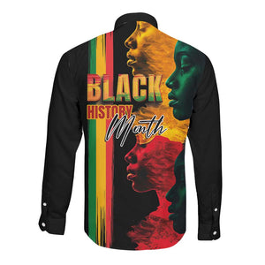Afro - Black History Month Long Sleeve Button Shirt Black Soul - I'm Black Every Month