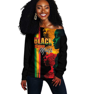 Afro - Black History Month Off Shoulder Sweater Black Soul - I'm Black Every Month