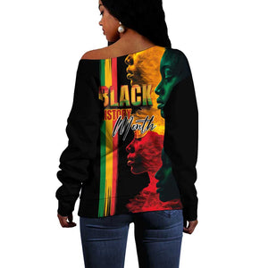Afro - Black History Month Off Shoulder Sweater Black Soul - I'm Black Every Month