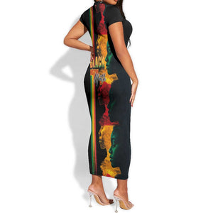Afro - Black History Month Short Sleeve Bodycon Dress Black Soul - I'm Black Every Month LT03