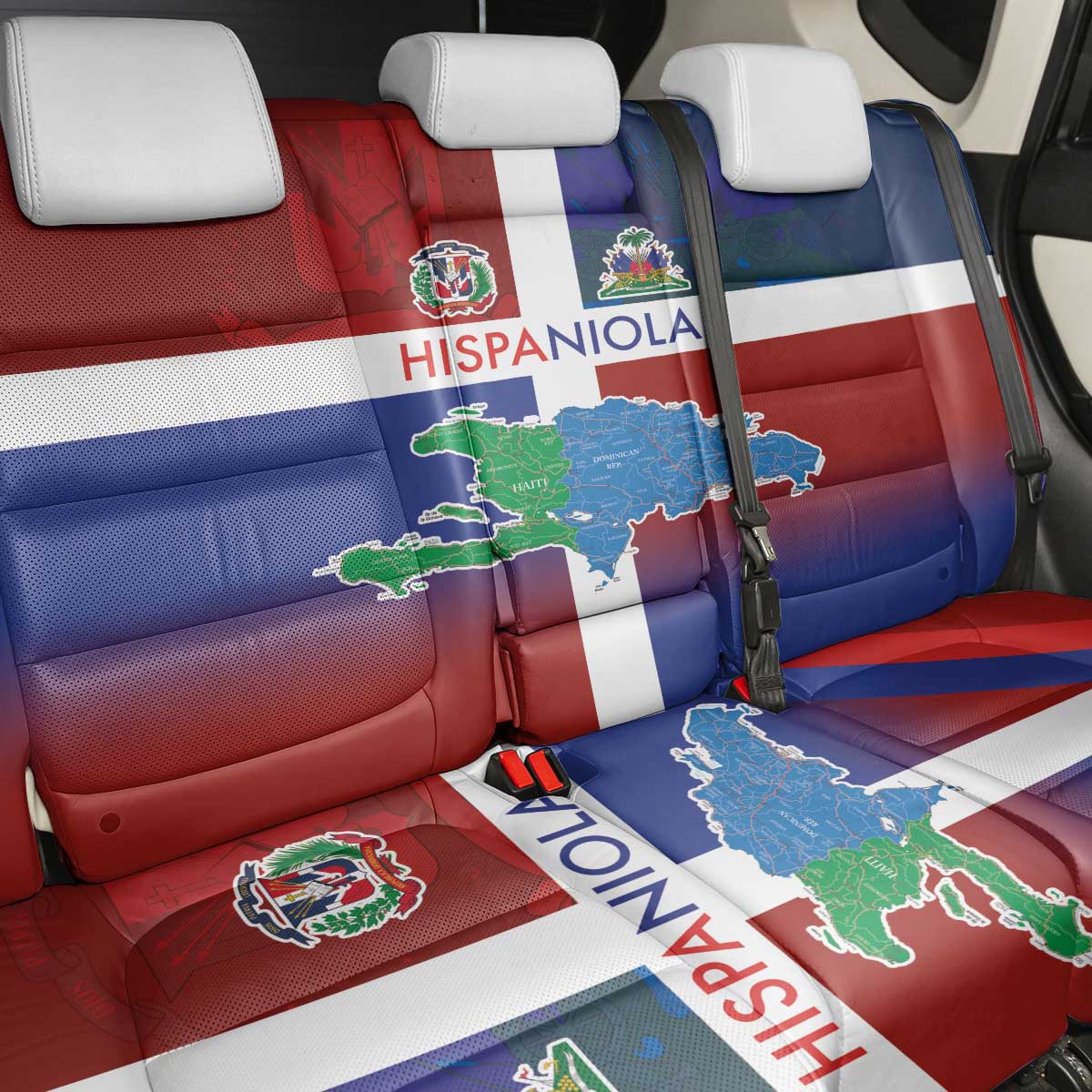 Hispaniola Back Car Seat Cover Haiti and Dominican Republic Emblems and Flag Style