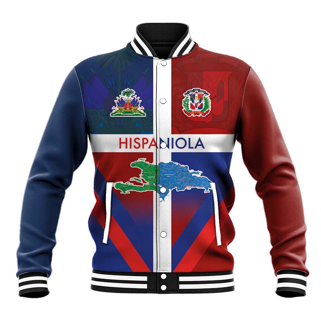 Hispaniola Baseball Jacket Haiti and Dominican Republic Emblems and Flag Style