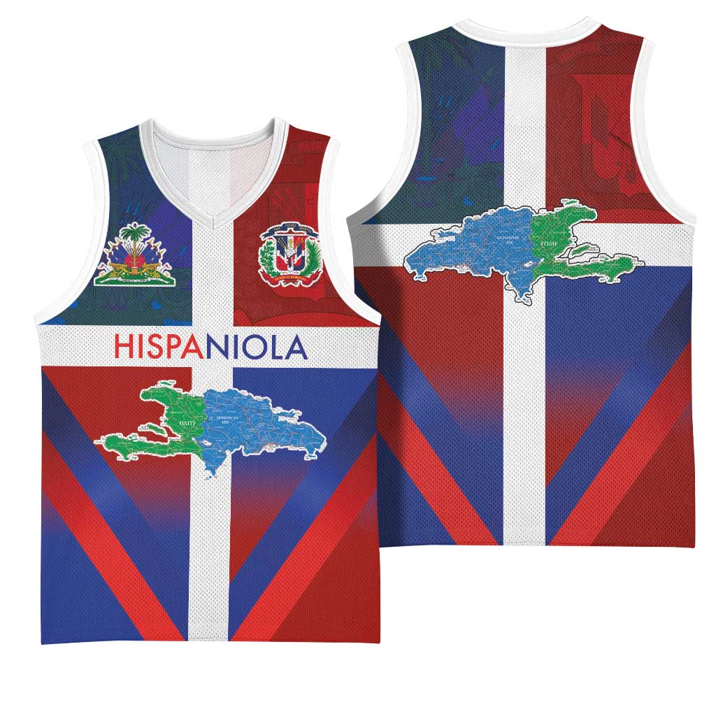 Hispaniola Basketball Jersey Haiti and Dominican Republic Emblems and Flag Style - African Pride
