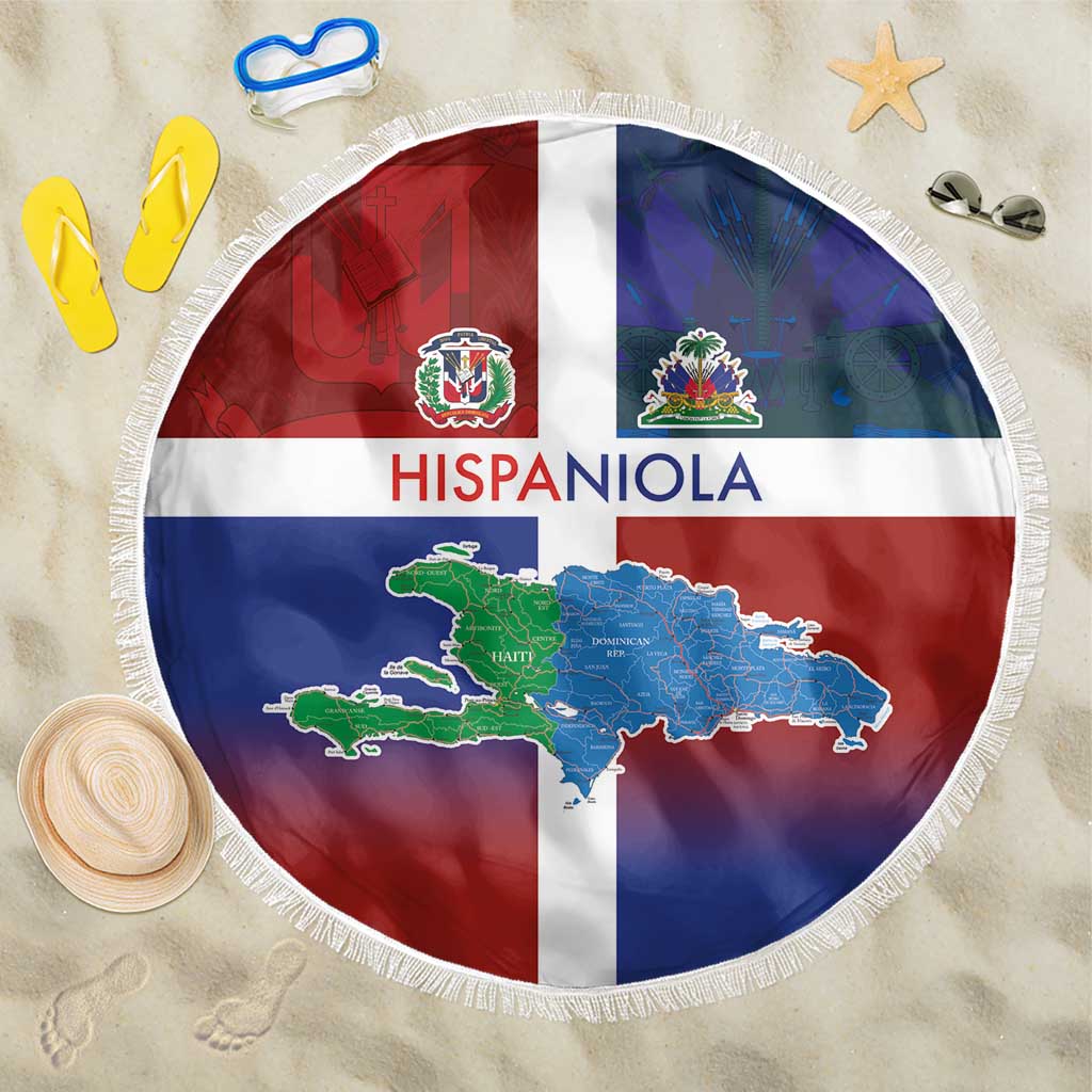 Hispaniola Beach Blanket Haiti and Dominican Republic Emblems and Flag Style