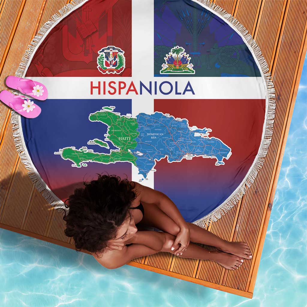 Hispaniola Beach Blanket Haiti and Dominican Republic Emblems and Flag Style