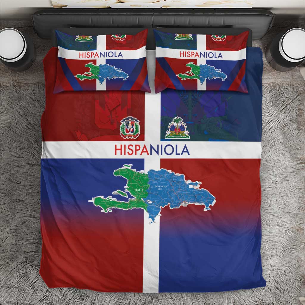 Hispaniola Bedding Set Haiti and Dominican Republic Emblems and Flag Style