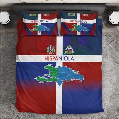 Hispaniola Bedding Set Haiti and Dominican Republic Emblems and Flag Style