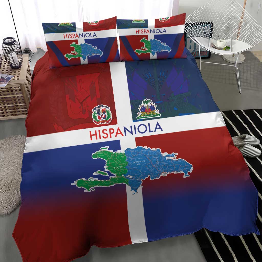 Hispaniola Bedding Set Haiti and Dominican Republic Emblems and Flag Style