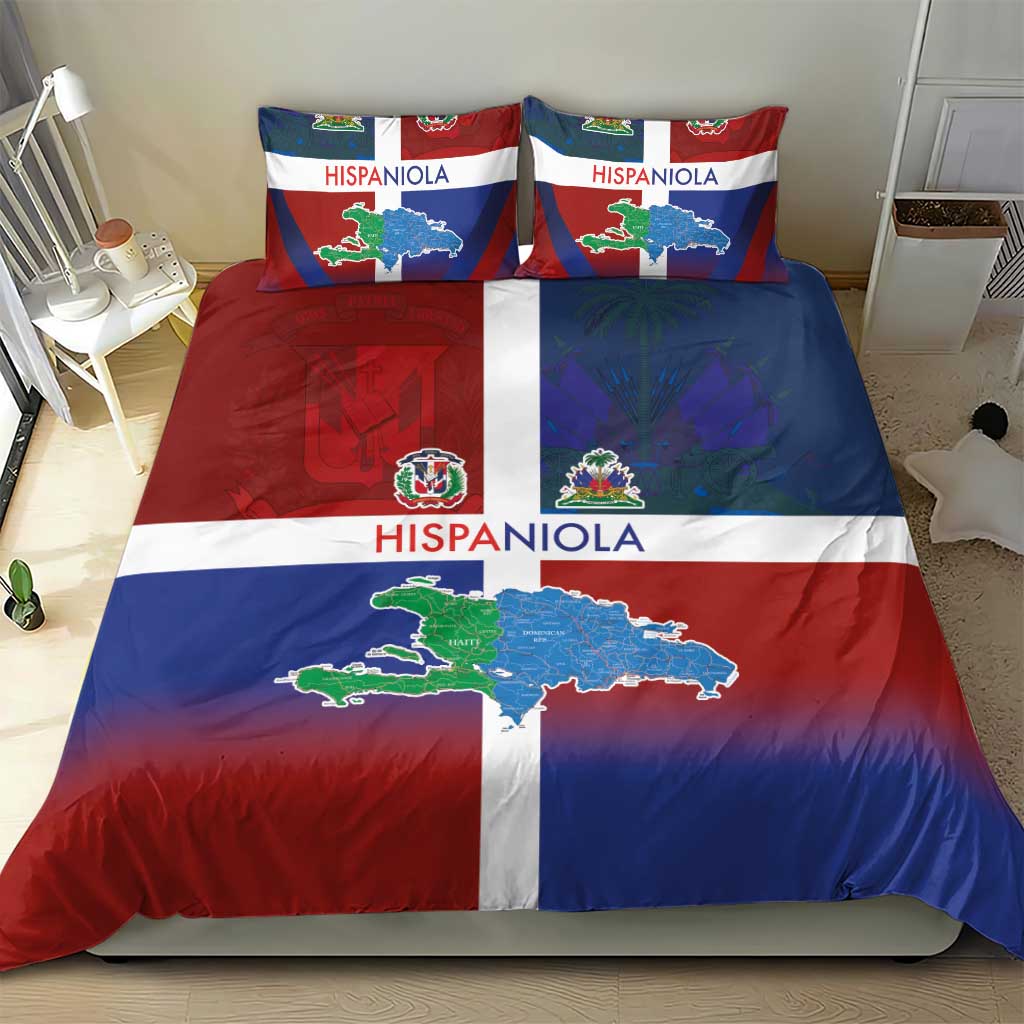 Hispaniola Bedding Set Haiti and Dominican Republic Emblems and Flag Style