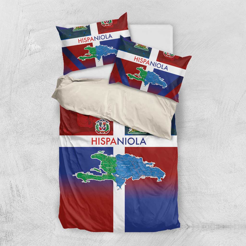 Hispaniola Bedding Set Haiti and Dominican Republic Emblems and Flag Style