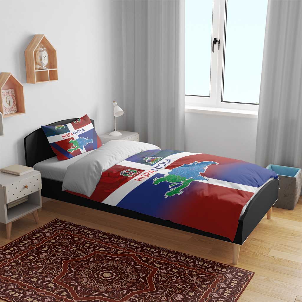 Hispaniola Bedding Set Haiti and Dominican Republic Emblems and Flag Style
