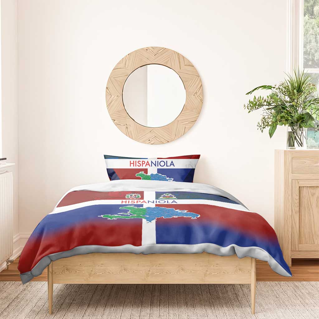 Hispaniola Bedding Set Haiti and Dominican Republic Emblems and Flag Style