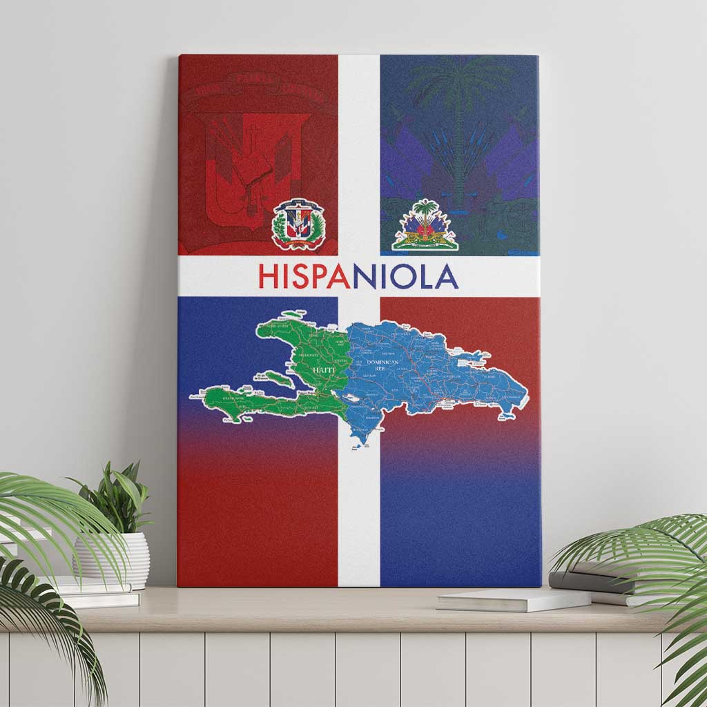 Hispaniola Canvas Wall Art Haiti and Dominican Republic Emblems and Flag Style