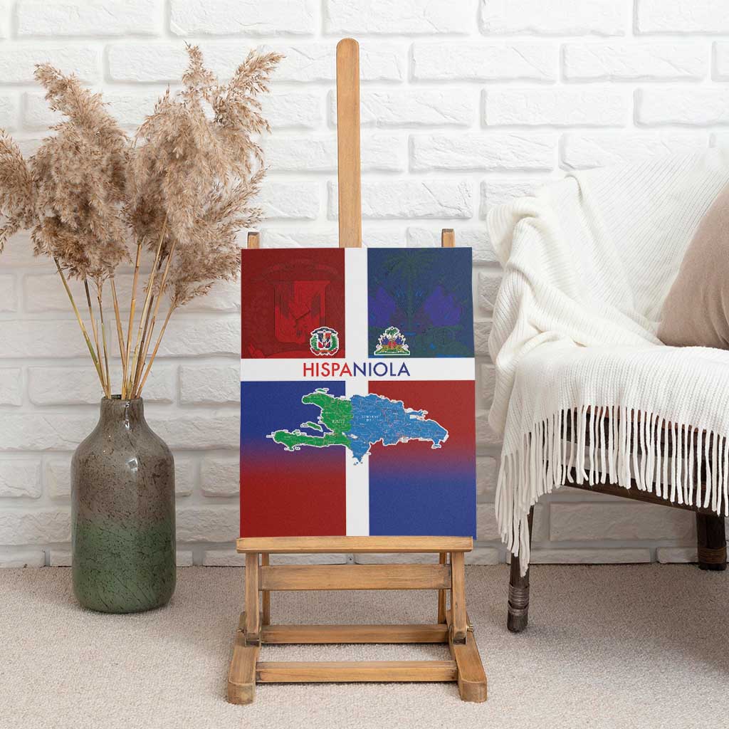 Hispaniola Canvas Wall Art Haiti and Dominican Republic Emblems and Flag Style