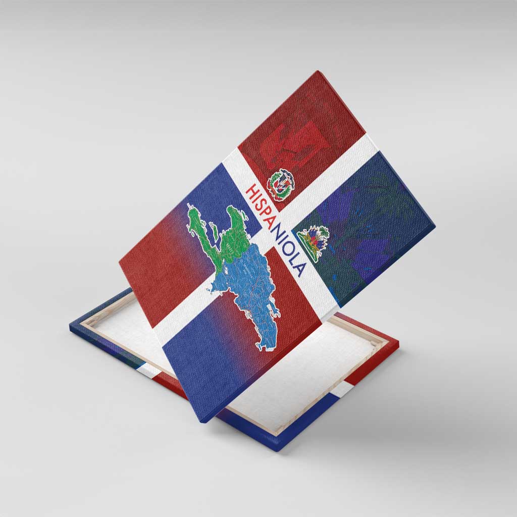 Hispaniola Canvas Wall Art Haiti and Dominican Republic Emblems and Flag Style