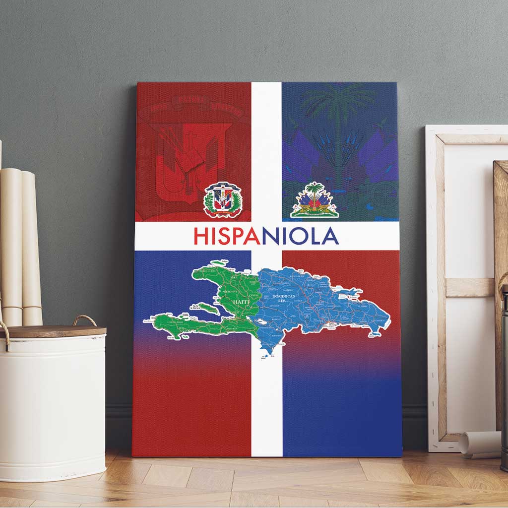 Hispaniola Canvas Wall Art Haiti and Dominican Republic Emblems and Flag Style