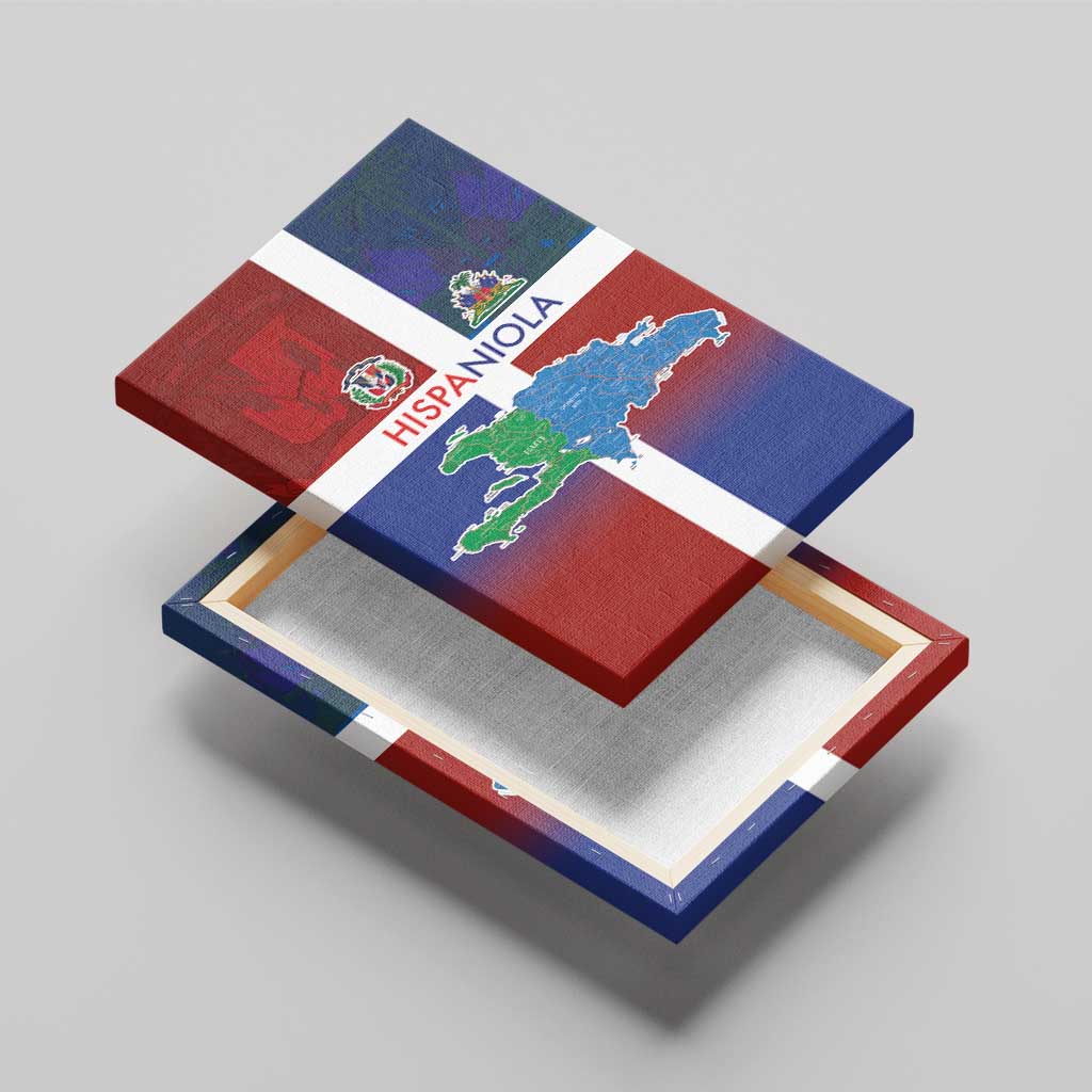 Hispaniola Canvas Wall Art Haiti and Dominican Republic Emblems and Flag Style