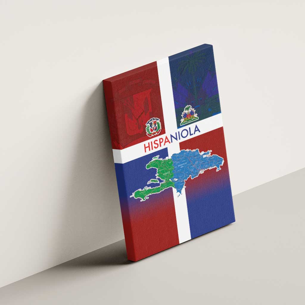 Hispaniola Canvas Wall Art Haiti and Dominican Republic Emblems and Flag Style