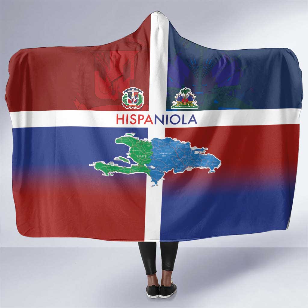 Hispaniola Hooded Blanket Haiti and Dominican Republic Emblems and Flag Style