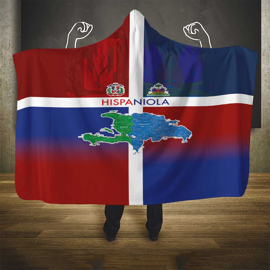 Hispaniola Hooded Blanket Haiti and Dominican Republic Emblems and Flag Style