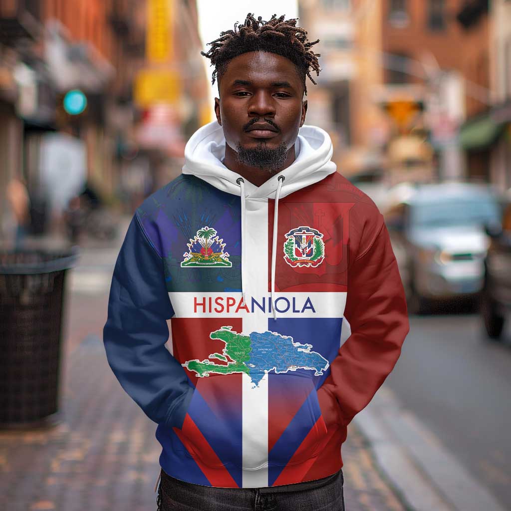 Hispaniola Hoodie Haiti and Dominican Republic Emblems and Flag Style