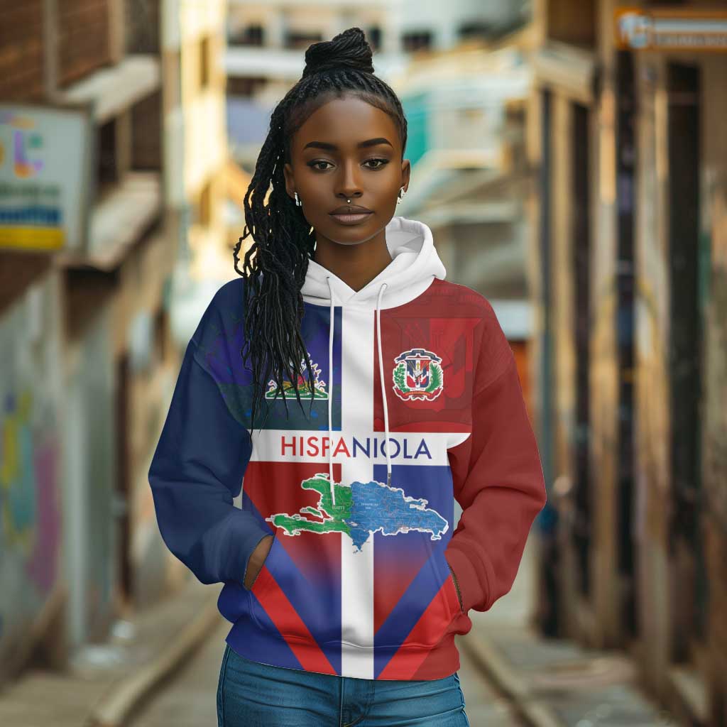Hispaniola Hoodie Haiti and Dominican Republic Emblems and Flag Style
