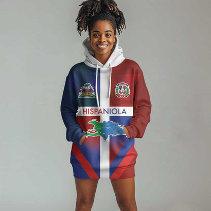 Hispaniola Hoodie Dress Haiti and Dominican Republic Emblems and Flag Style